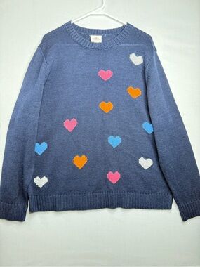 blue sweater from the St. John's Bay brand with a multi-colored heart print XXL